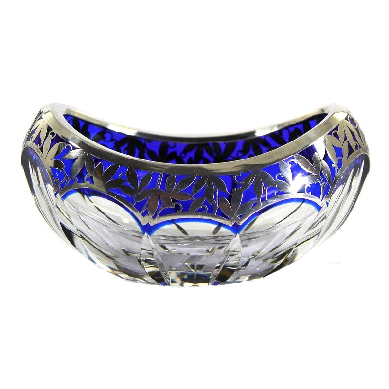 Small bowl with cobalt blue overlay &amp; fine silver decoration, Josephinenhütte