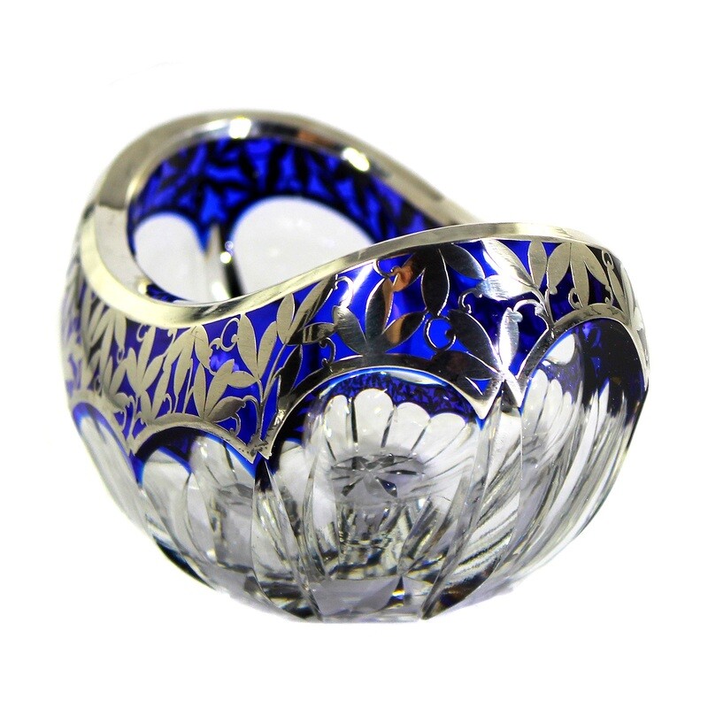 Small bowl with cobalt blue overlay &amp; fine silver decoration, Josephinenhütte