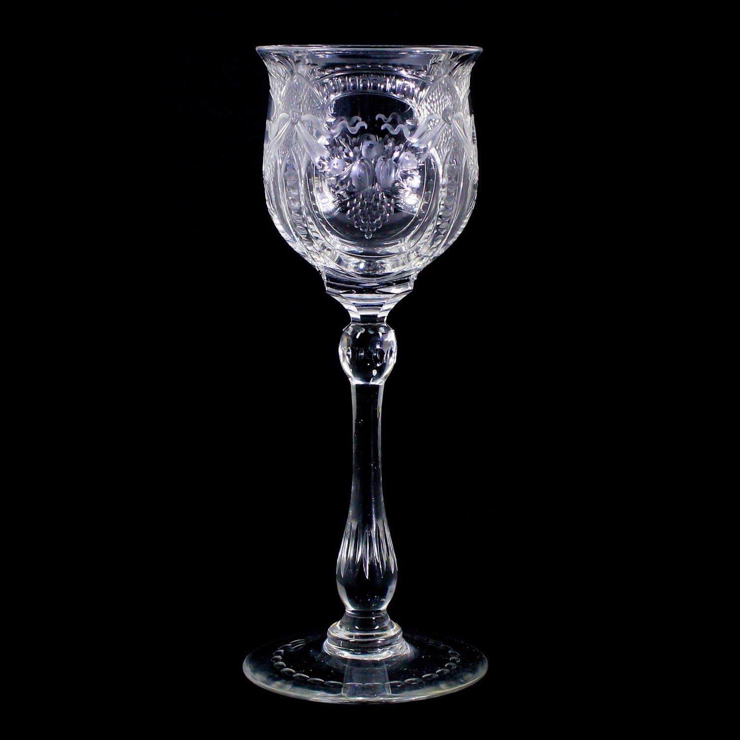 Stem jar made of colorless glass with engraved fruit festoons, signed Webb