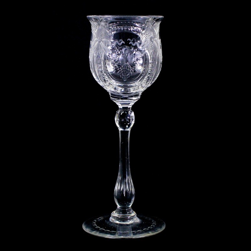 Stem jar made of colorless glass with engraved fruit festoons, signed Webb