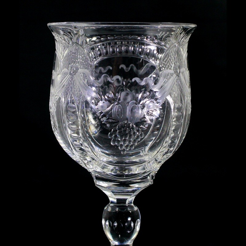Stem jar made of colorless glass with engraved fruit festoons, signed Webb