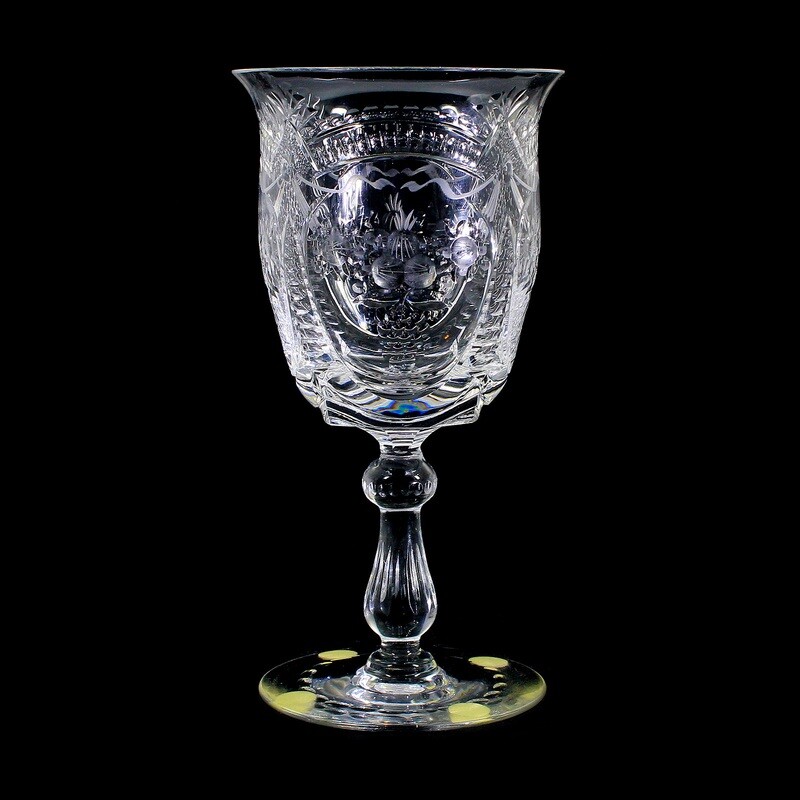 Stem glass made of colorless glass with engraved fruit festoons, Josephinenhütte
​