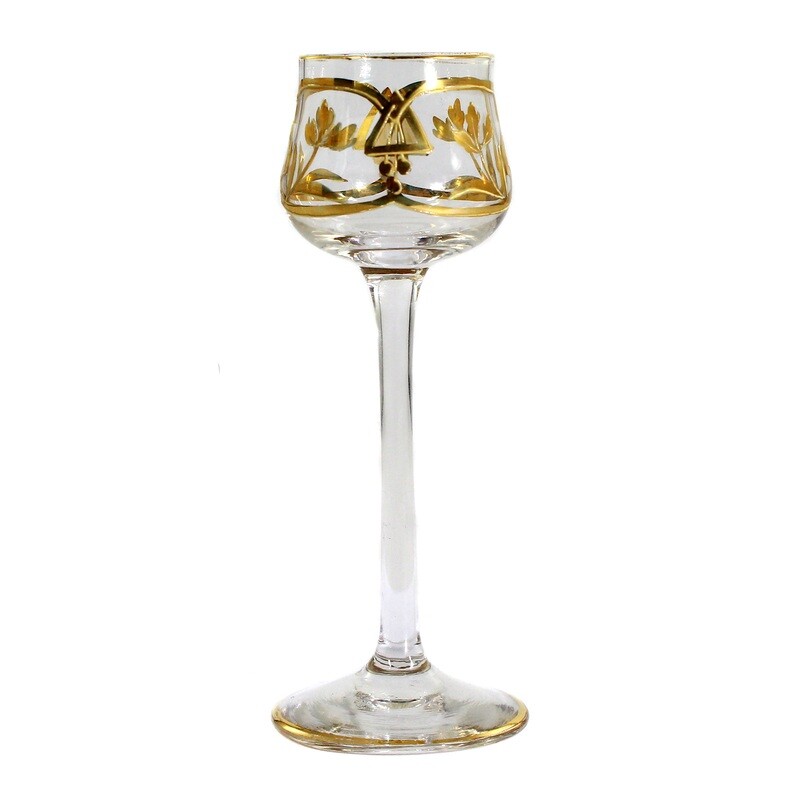 1st of 2 liqueur glasses with gold and enamel painting, Bavarian Forest or Bohemia around 1900