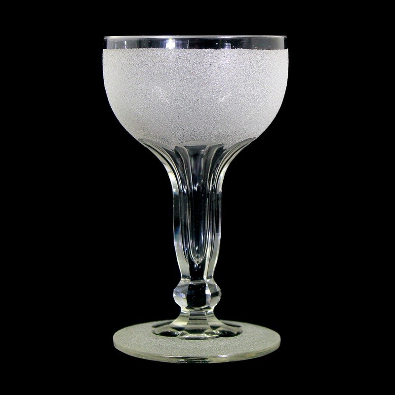 4 champagne glasses made of crystal glass with ice glass decoration, Poschinger around 1890