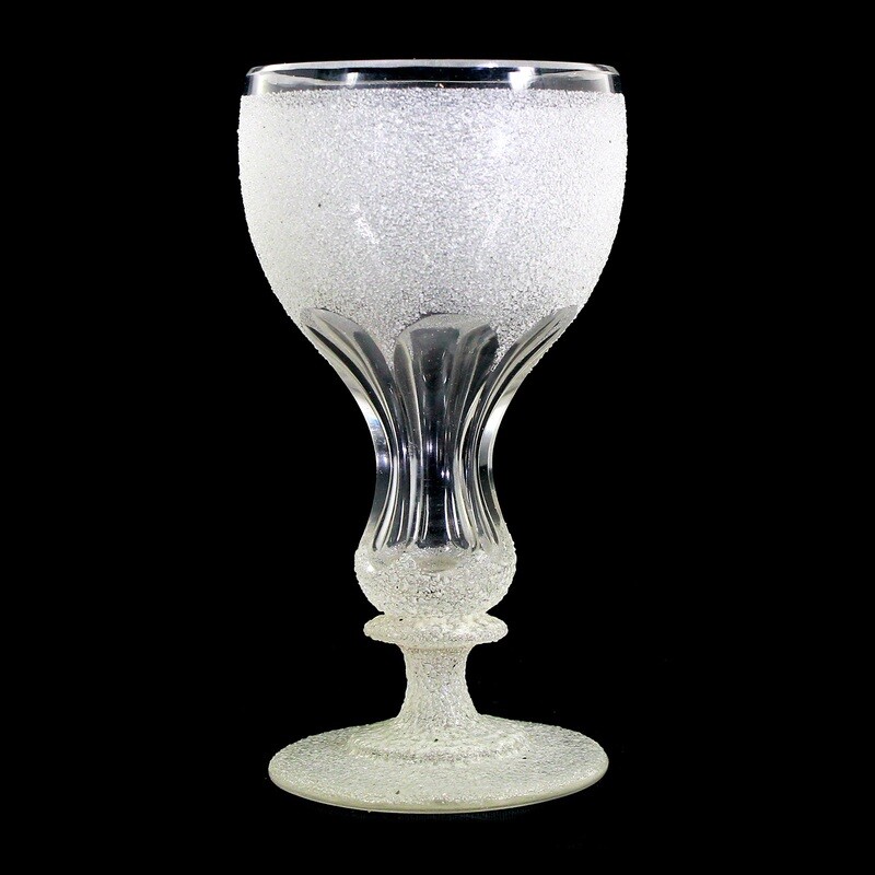 Goblet made of crystal glass with ice glass decoration, Bavarian Forest around 1890-1900