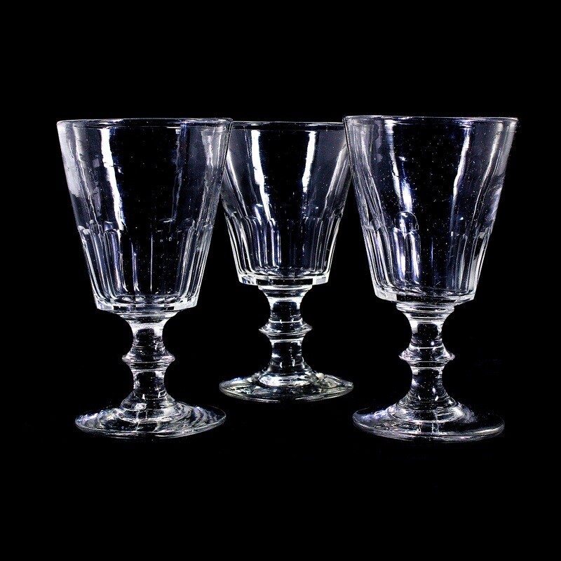 1. of 3. Burgundy glass / red wine glass with arched facets around 1880