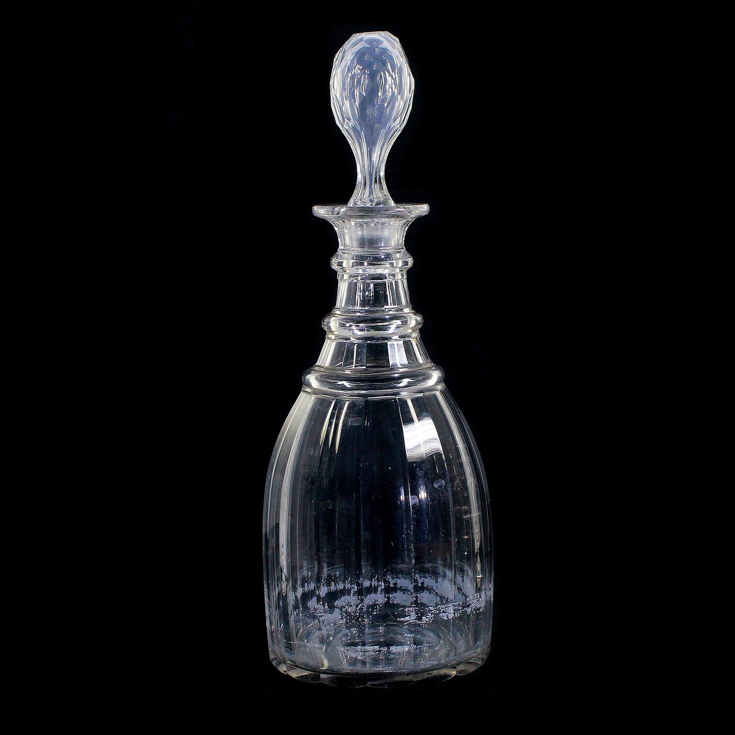 Multi-faceted, flask-shaped decanter with stopper, Imperial Glass Factory