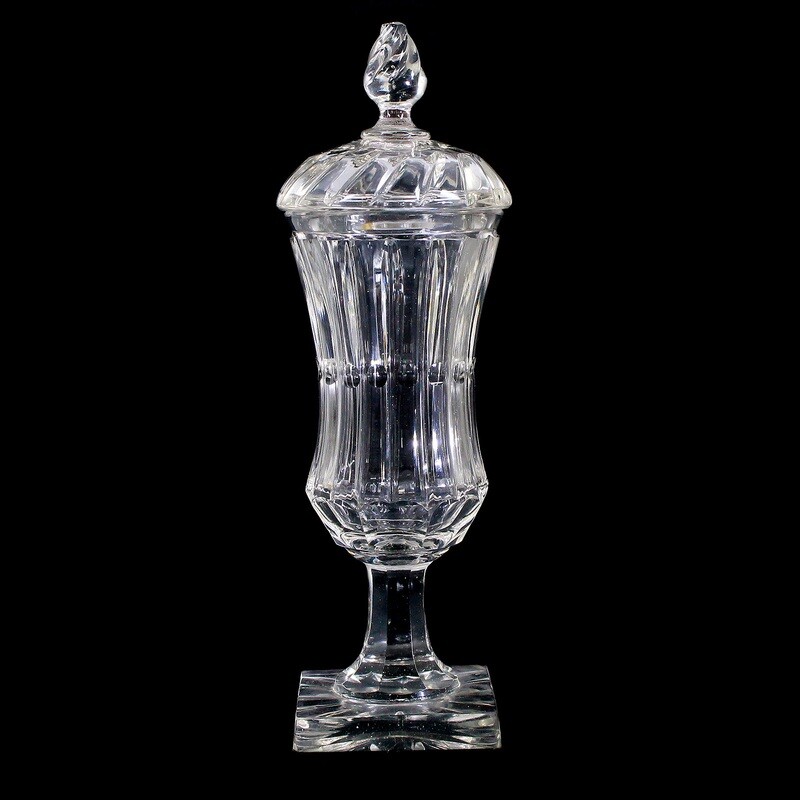 1st of 6. Goblet with lid on a square plinth, Bohemia around 1835