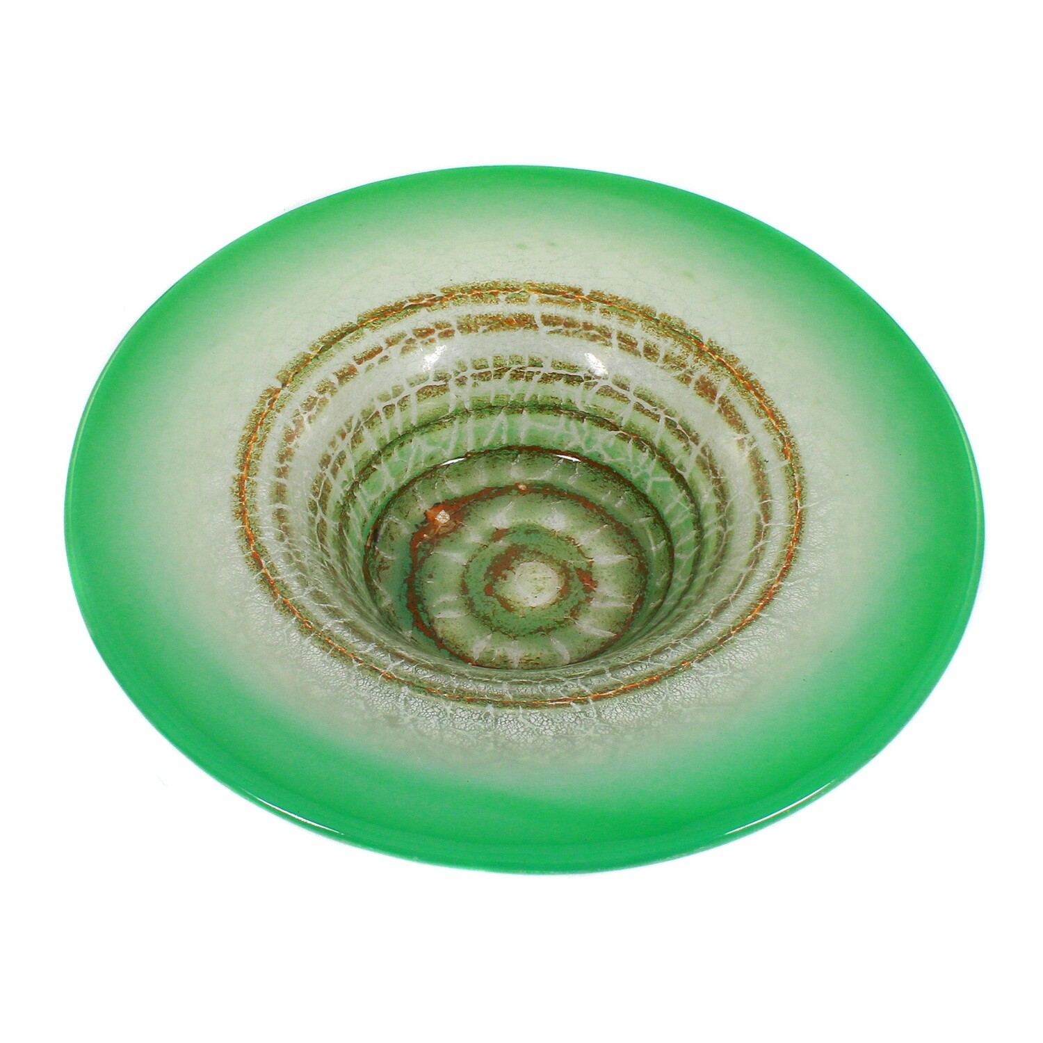 36 cm WMF Ikora bowl with green rim and yellow & white powder inclusions