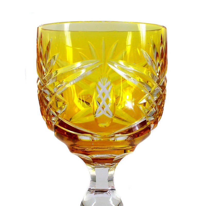 Stem glass made of crystal glass with orange-yellow overlay, Wittwer glassworks