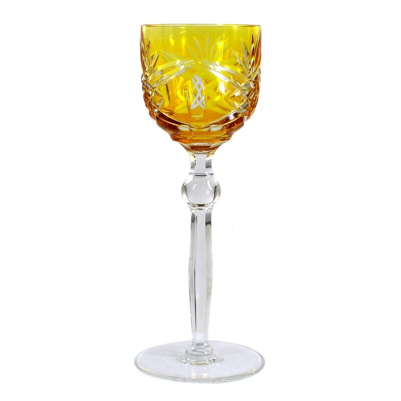 Stem glass made of crystal glass with orange-yellow overlay, Wittwer glassworks