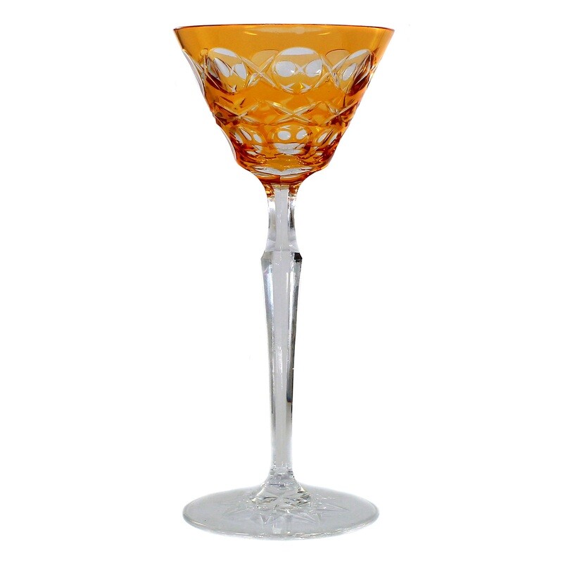 Stem glass with orange overlay, designed by Alexander Pfohl, Josephinenhütte around 1929