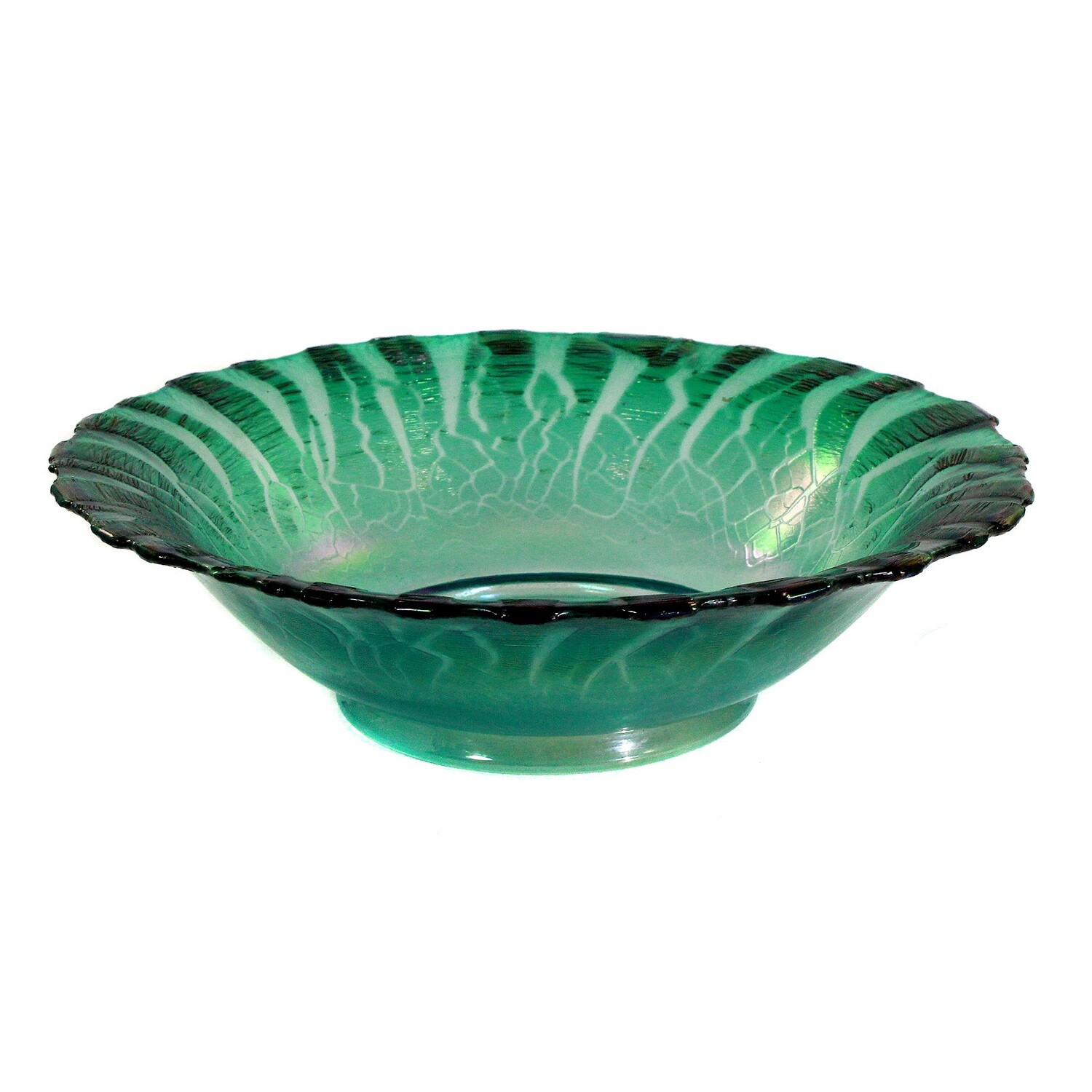 Bowl made of dark green glass with mother-of-pearl decoration, Regenhütte