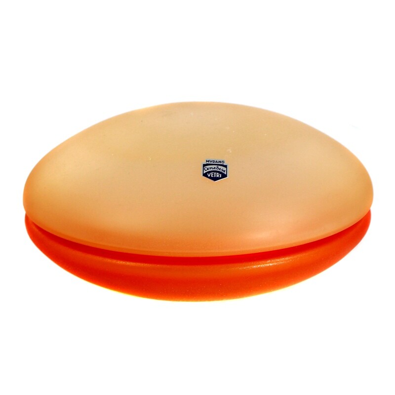 Large lidded box with orange overlay, Vetreria Cenedese around 1970