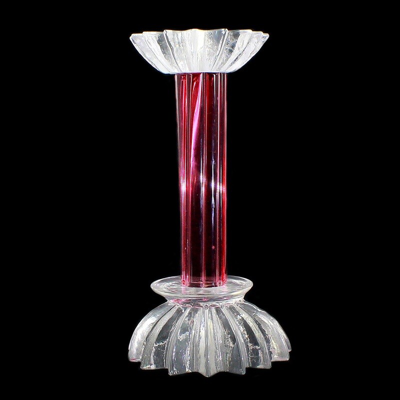 Heavy candlestick made of rosaline glass, Vetreria Cenedese around 1980