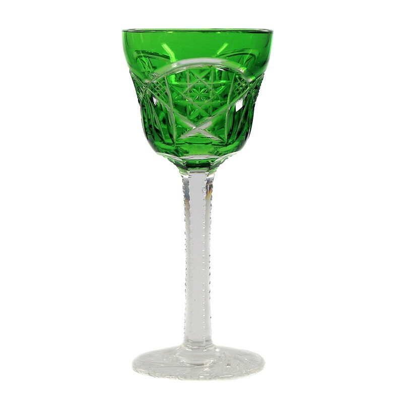 Liqueur Roman with green overlay, Josephinenhütte, designed by Prof. S. Haertel, 1920