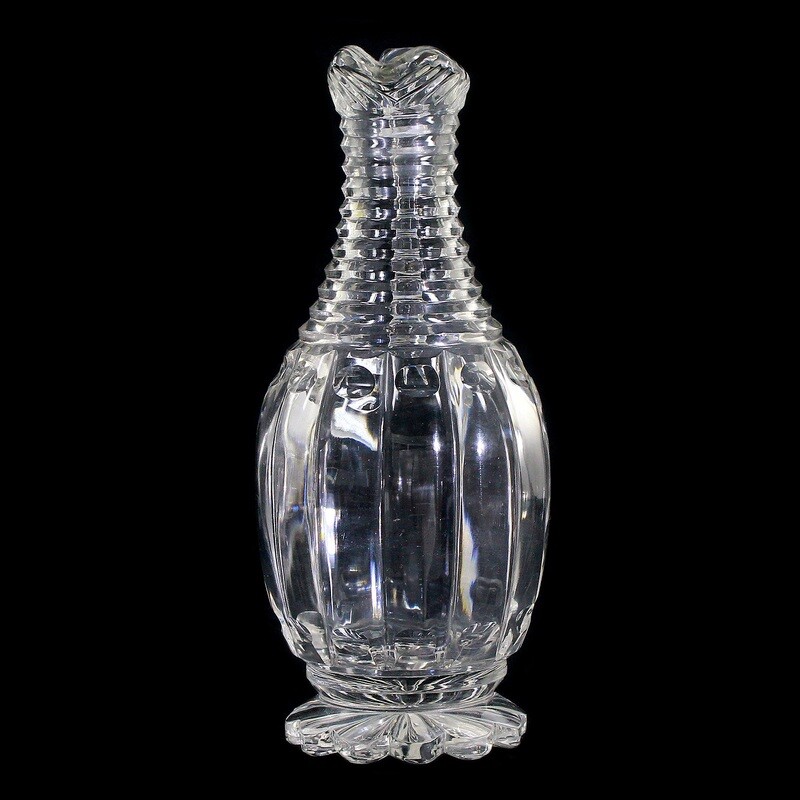Jug made of colorless glass with olive cut, Russian around 1830.