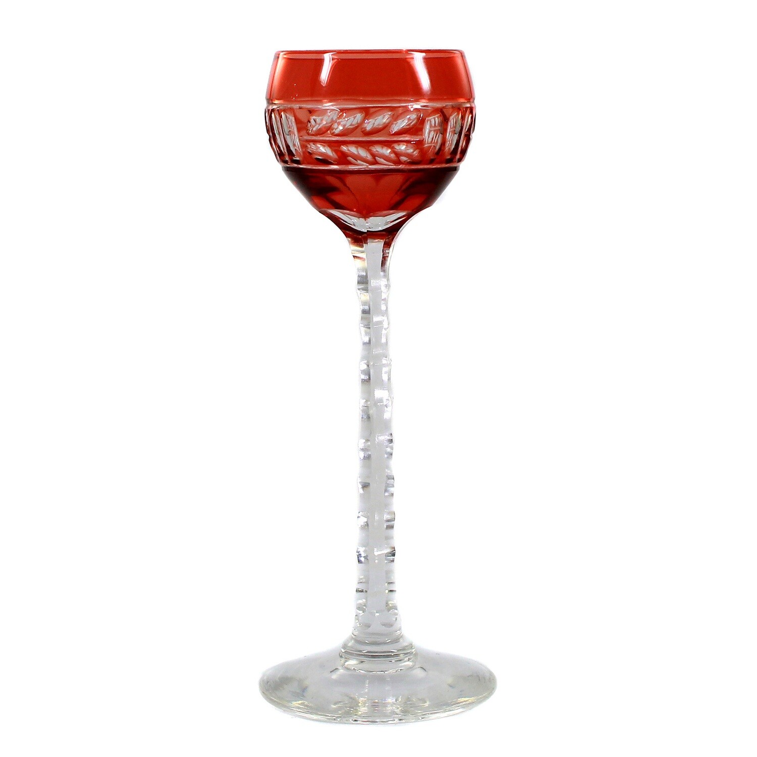 Liqueur glass with orange-red overlay, Villeroy &amp; Boch around 1910-15.