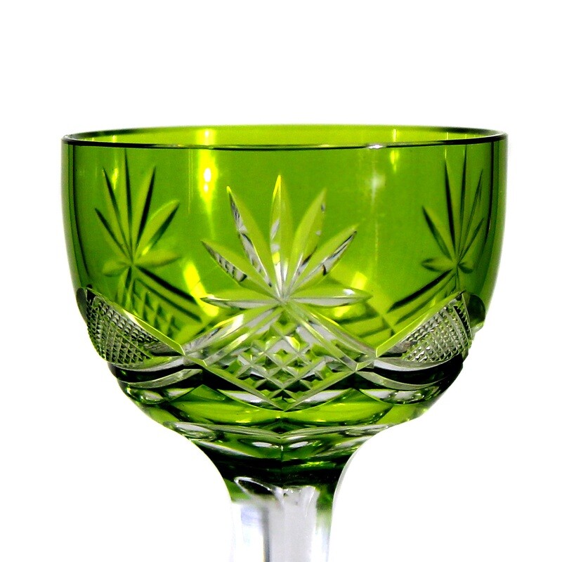 Liqueur glass with china green overlay, France or Belgium around 1910-15.