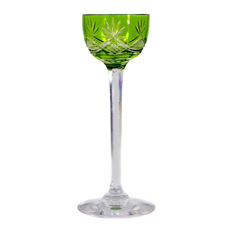 Liqueur glass with china green overlay, France or Belgium around 1910-15.