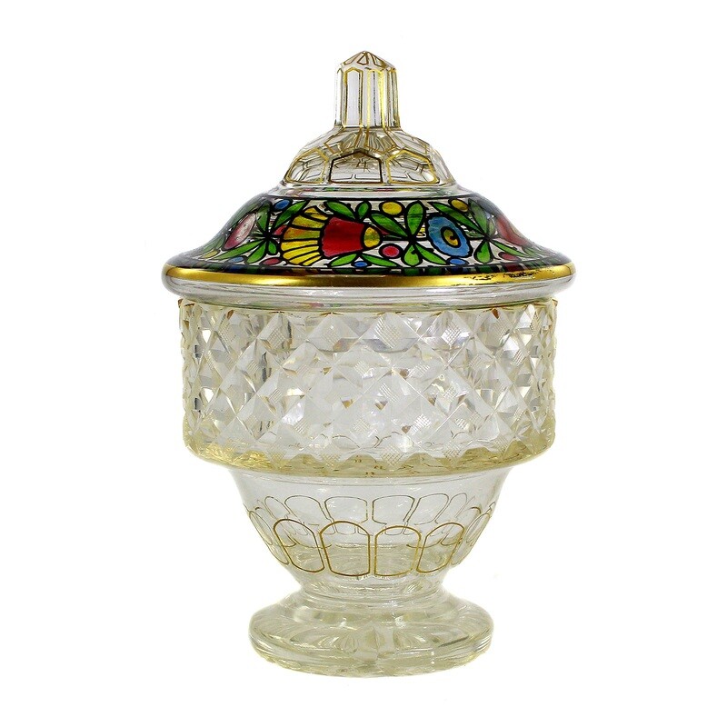 Lidded box with stone cut and transparent painting, Haida around 1920