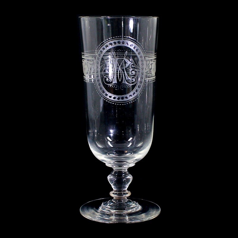 1st of 3. Beer glass made of colorless crystal glass with decorative cut decoration around 1900.