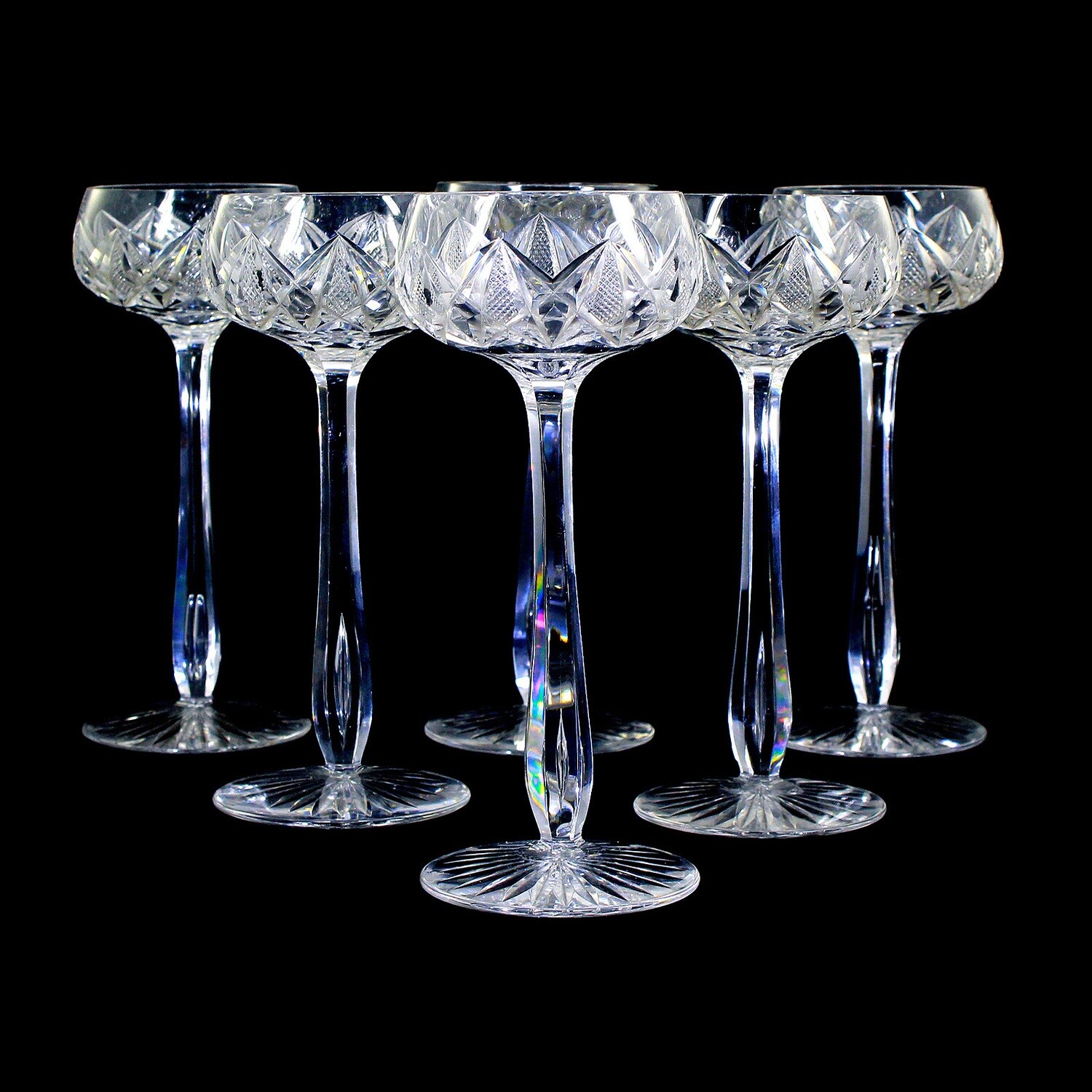 1. of 6. Stem glasses / Romans with pierced air bubble, Josephinenhütte