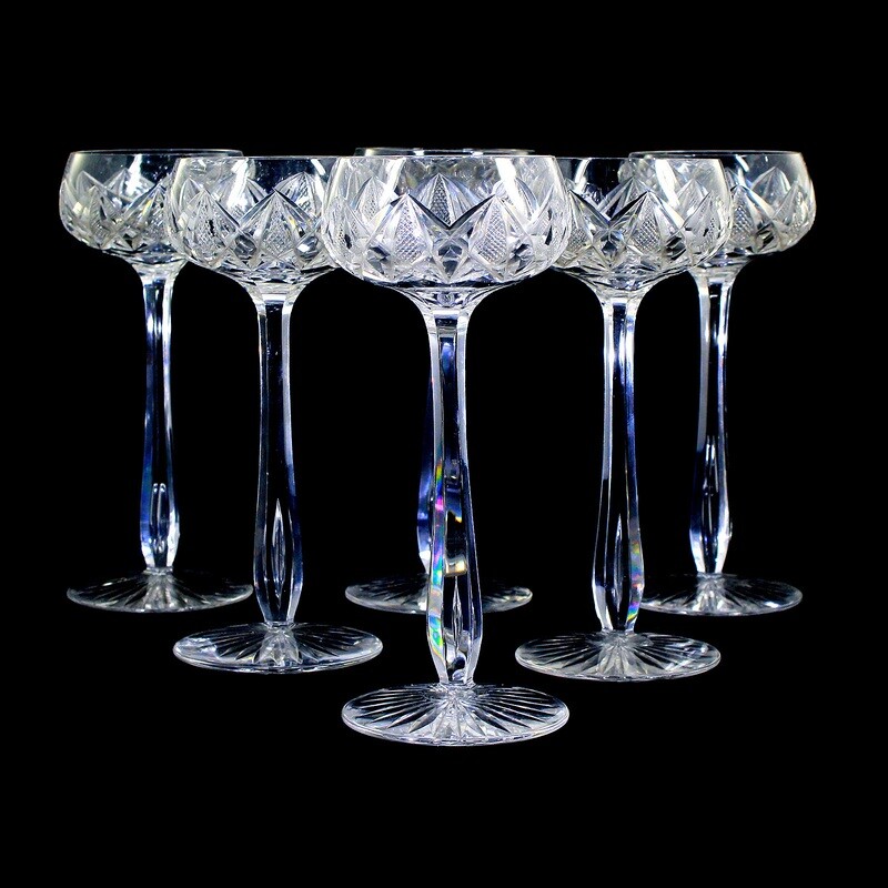 1. of 6. Stem glasses / Romans with pierced air bubble, Josephinenhütte