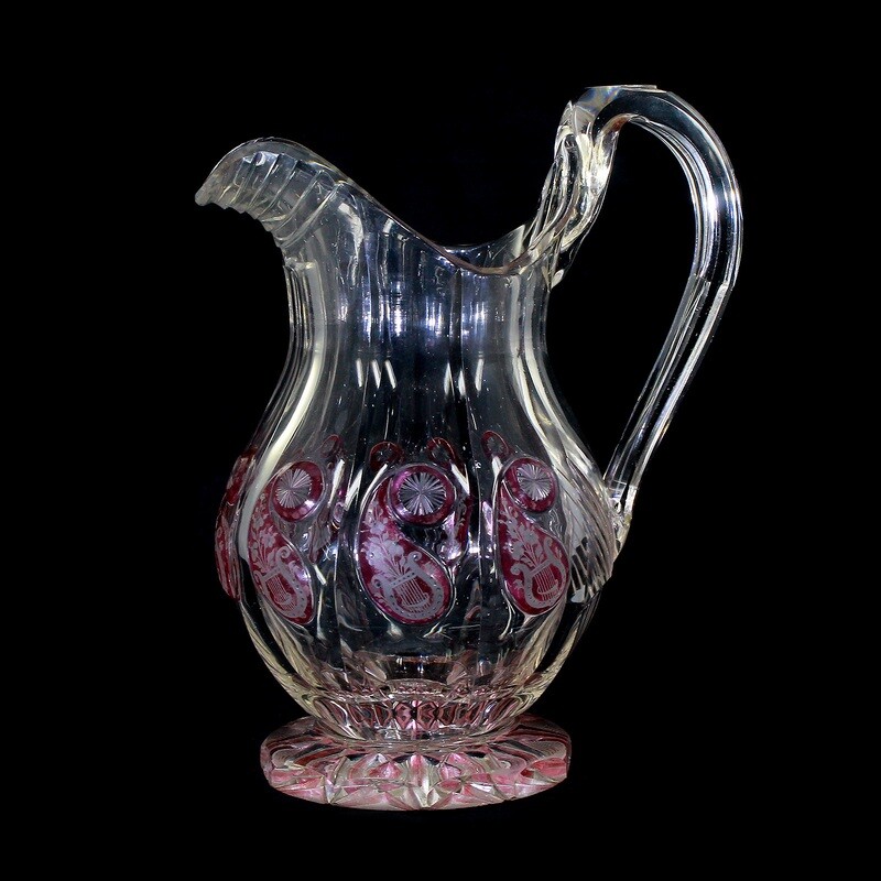 Handled jug with pink glazed highly polished ornamentation, Friedrich Egermann