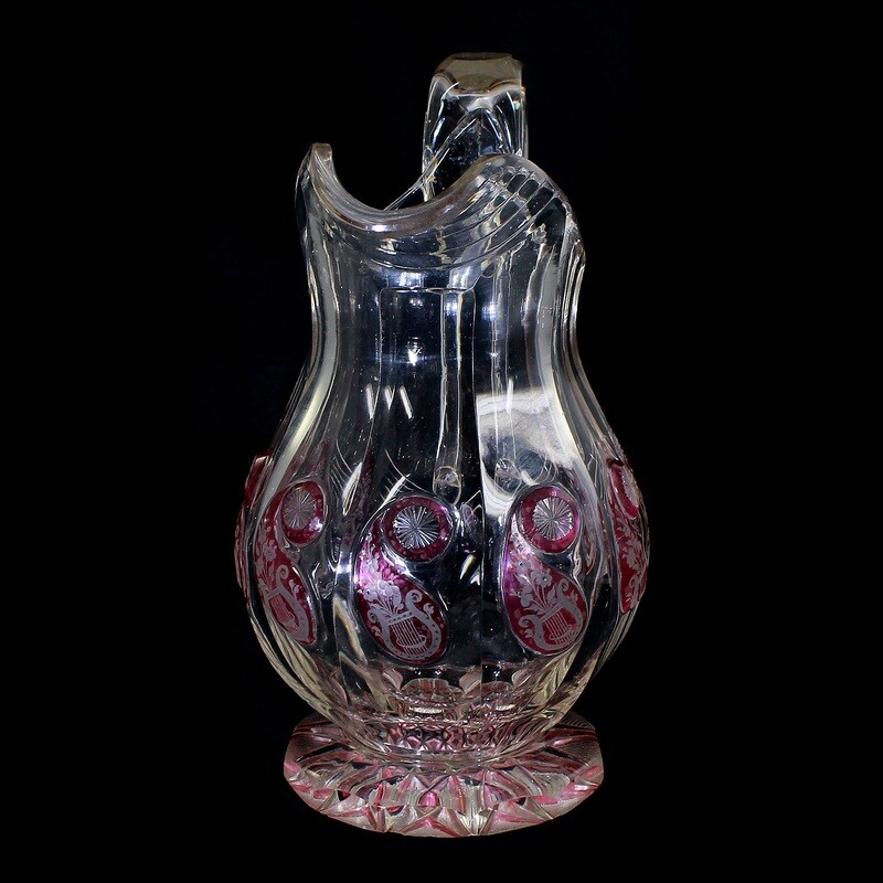 Handled jug with pink glazed highly polished ornamentation, Friedrich Egermann