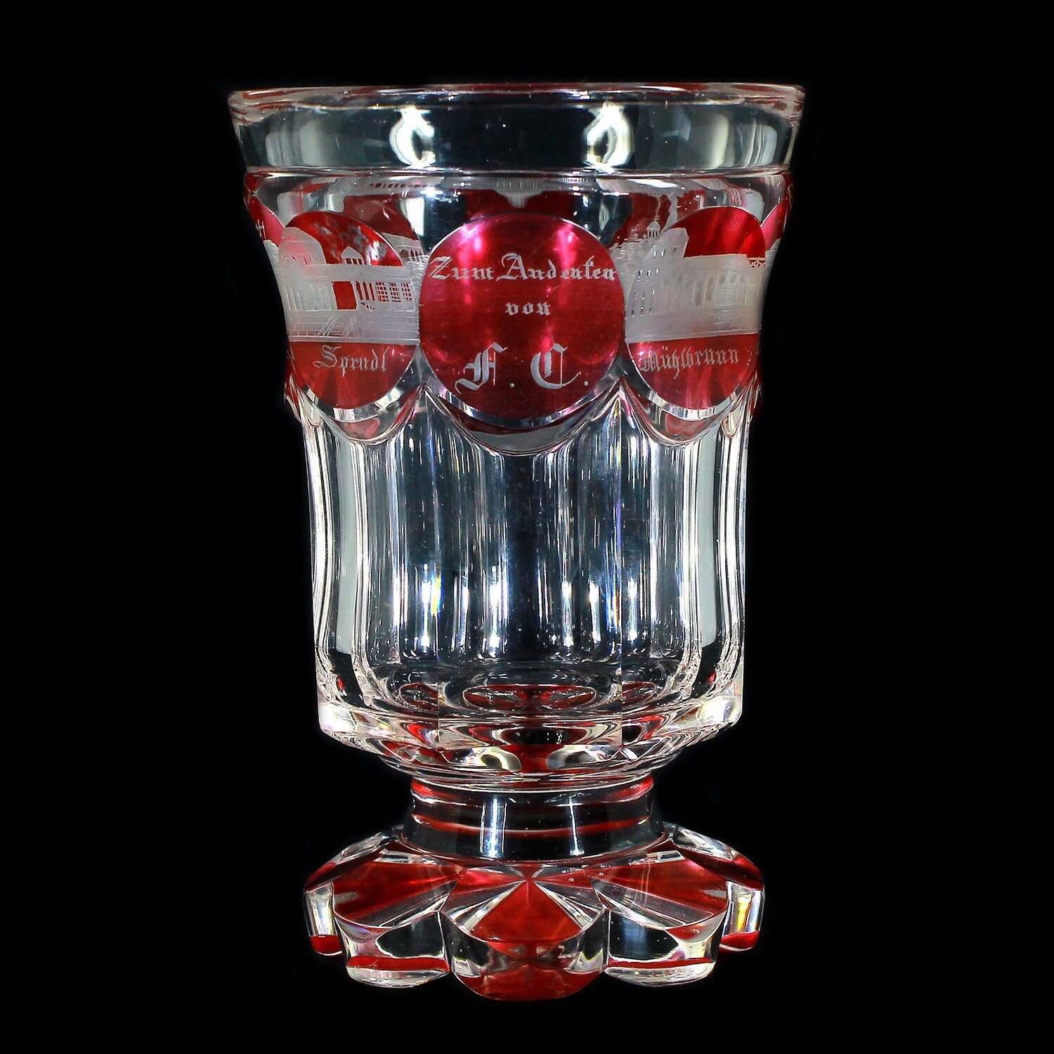 Beaker with seven Carlsbad views, Bohemia, around 1840-50