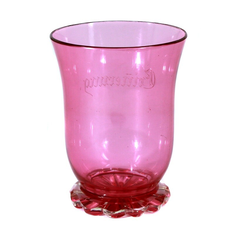 Footed cup with roller-cut base and pinkish-colored interior, Bohemia around 1860-70