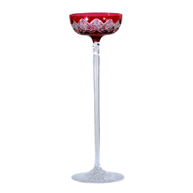 Stem glass with magenta overlay &amp; decorative cut decoration, Cristallerie Baccarat around 1905