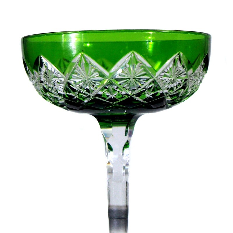 Liqueur glass with green overlay &amp; decorative cut decoration, Baccarat around 1905, restored