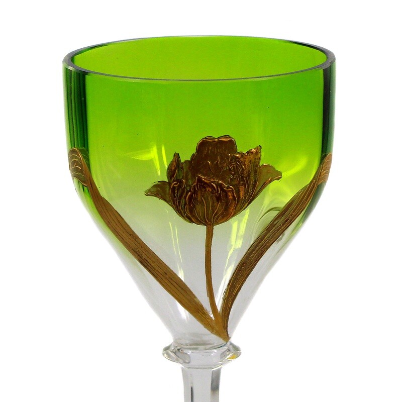 Stem glass with relief gold painting, Moser Karlsbad, form 7060 around 1900