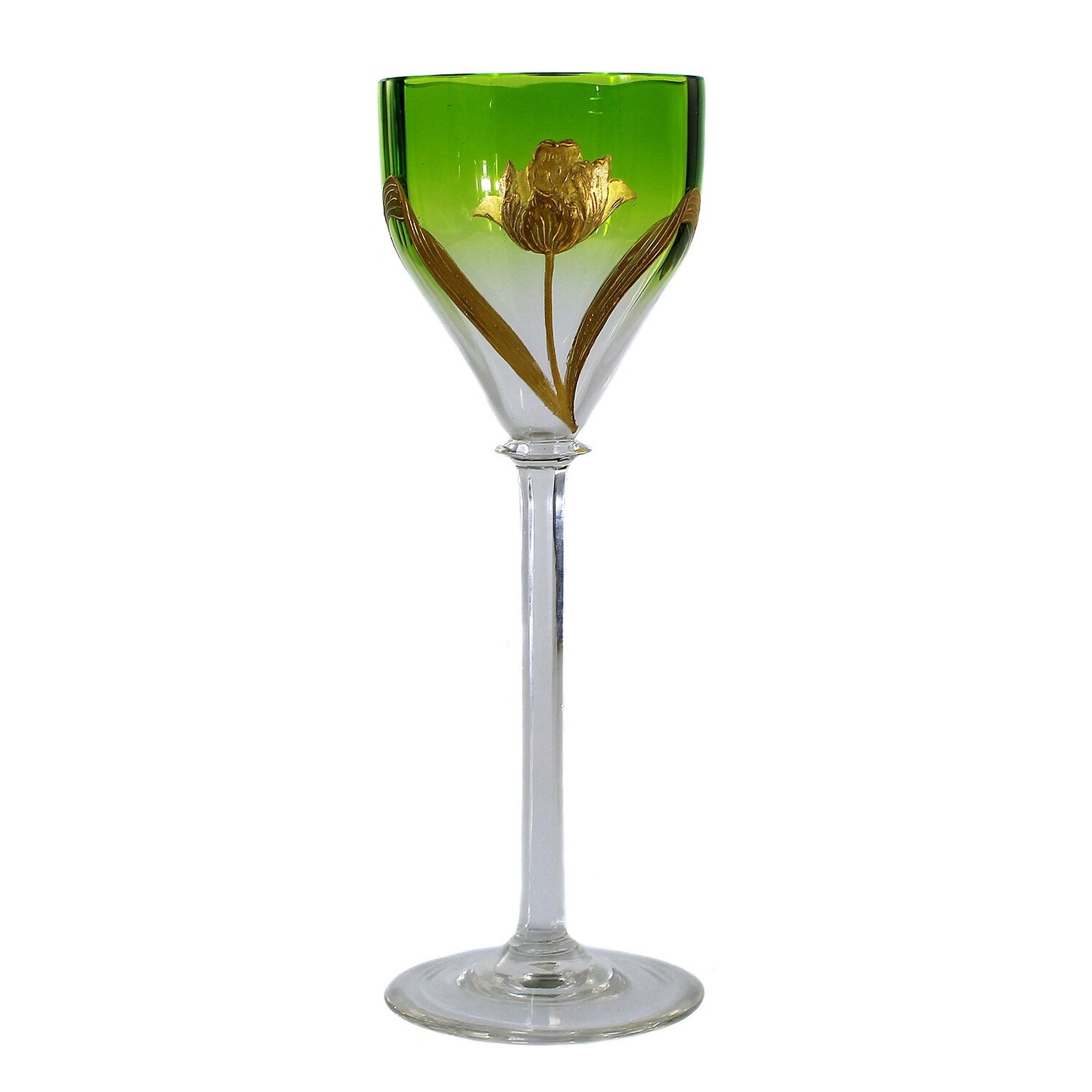 Stem glass with relief gold painting, Moser Karlsbad, form 7060 around 1900