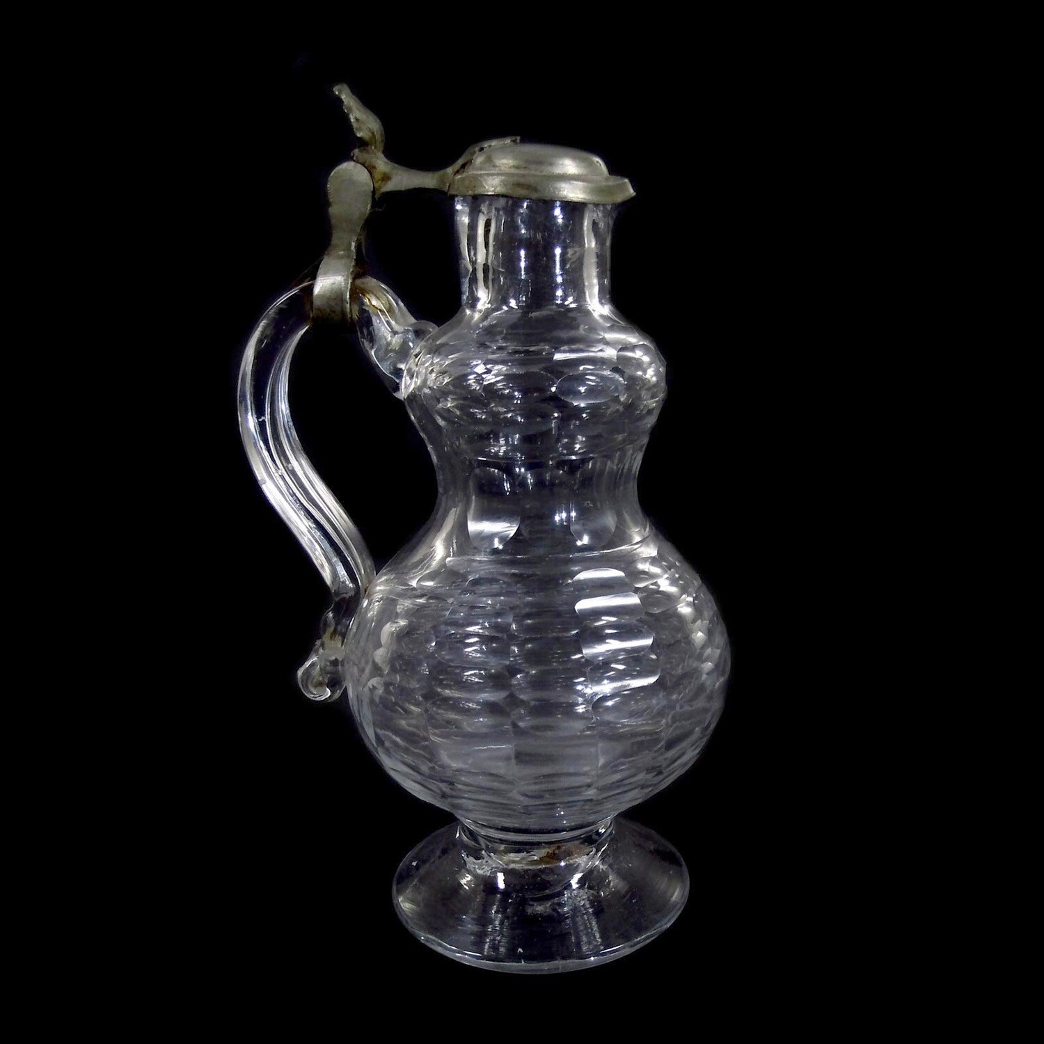 Colorless glass decanter with flat ovals, South German or Saxony