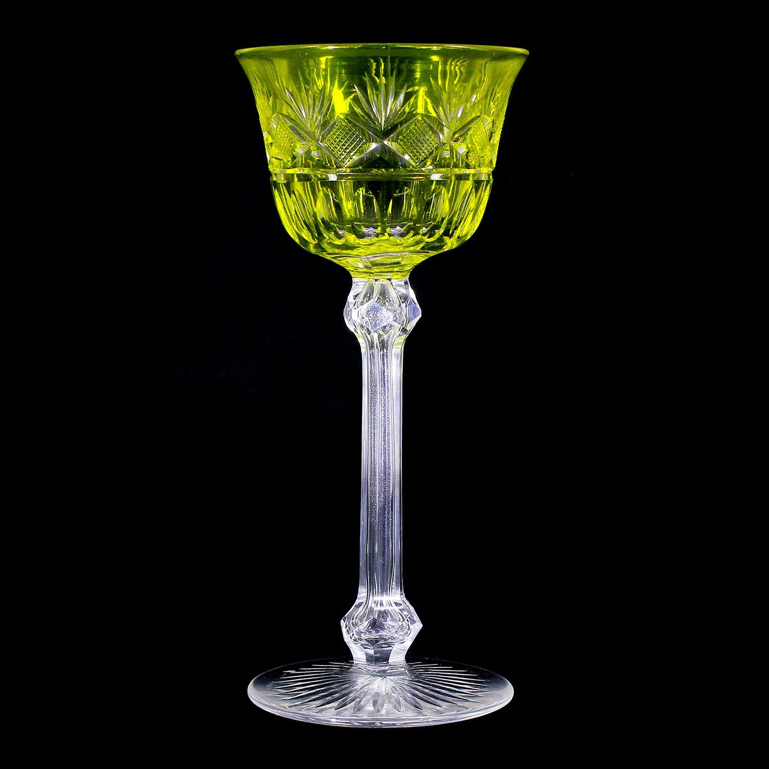 Stem glass with green-yellow overlay, Cristallerie Saint Louis, around 1900