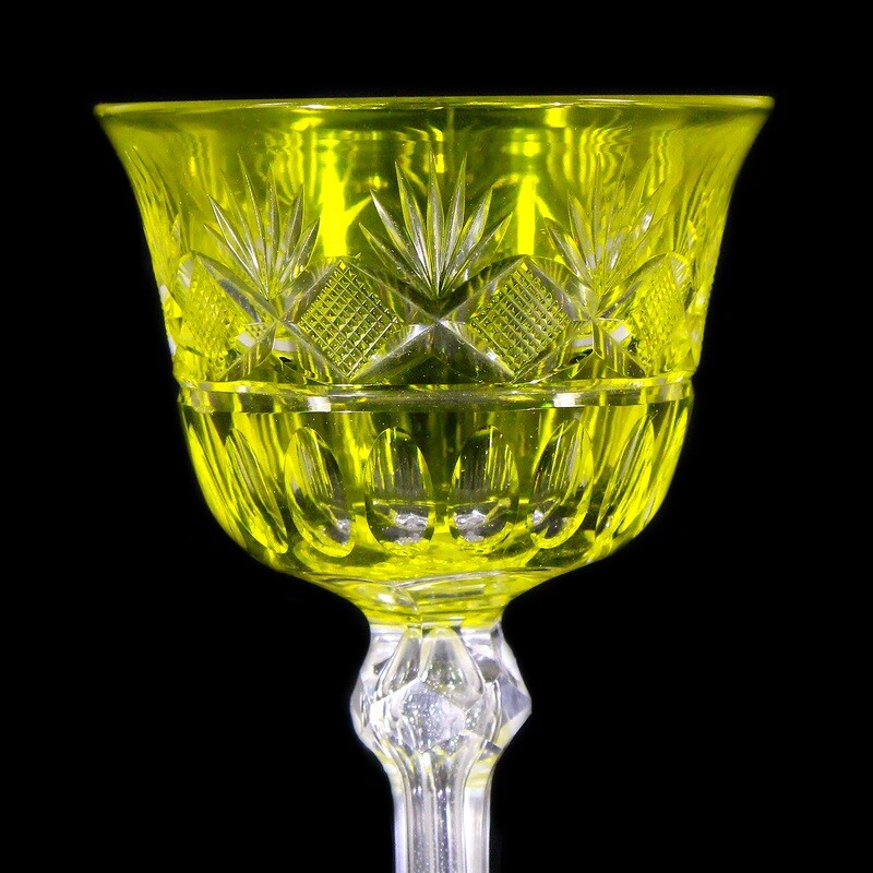 Stem glass with green-yellow overlay, Cristallerie Saint Louis, around 1900