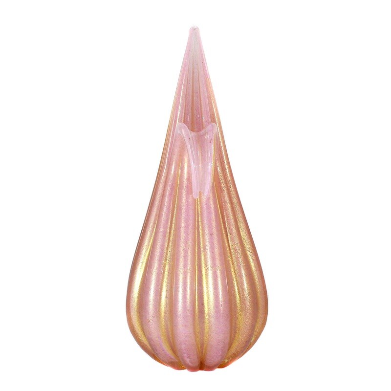 Pointed vase made of pink glass with gold glitter, Barovier &amp; Toso around 1955