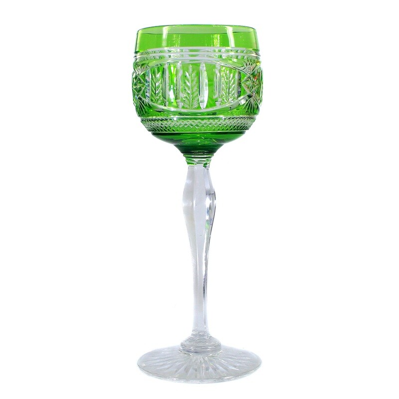 Stem glass with light green overlay and decorative cut, Stevens &amp; Williams 1905-10