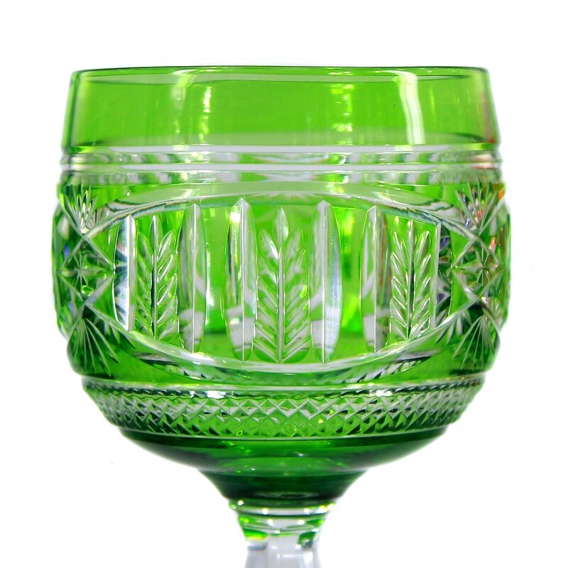 Stem glass with light green overlay and decorative cut, Stevens &amp; Williams 1905-10