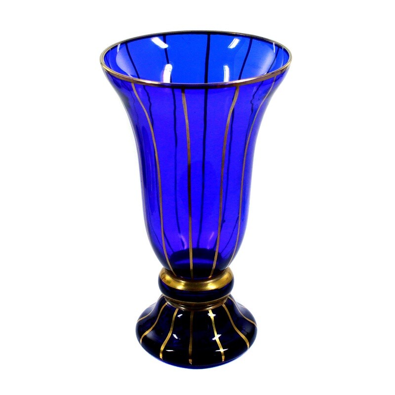 Vase made of cobalt blue glass with gold line decoration, Josephinenhütte, A. Pfohl