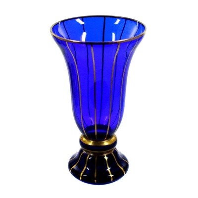 Vase aus kobaltblauem Glas mit Goldlinien-Dekor, Josephinenhütte, A. Pfohl