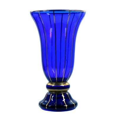 Vase aus kobaltblauem Glas mit Goldlinien-Dekor, Josephinenhütte, A. Pfohl