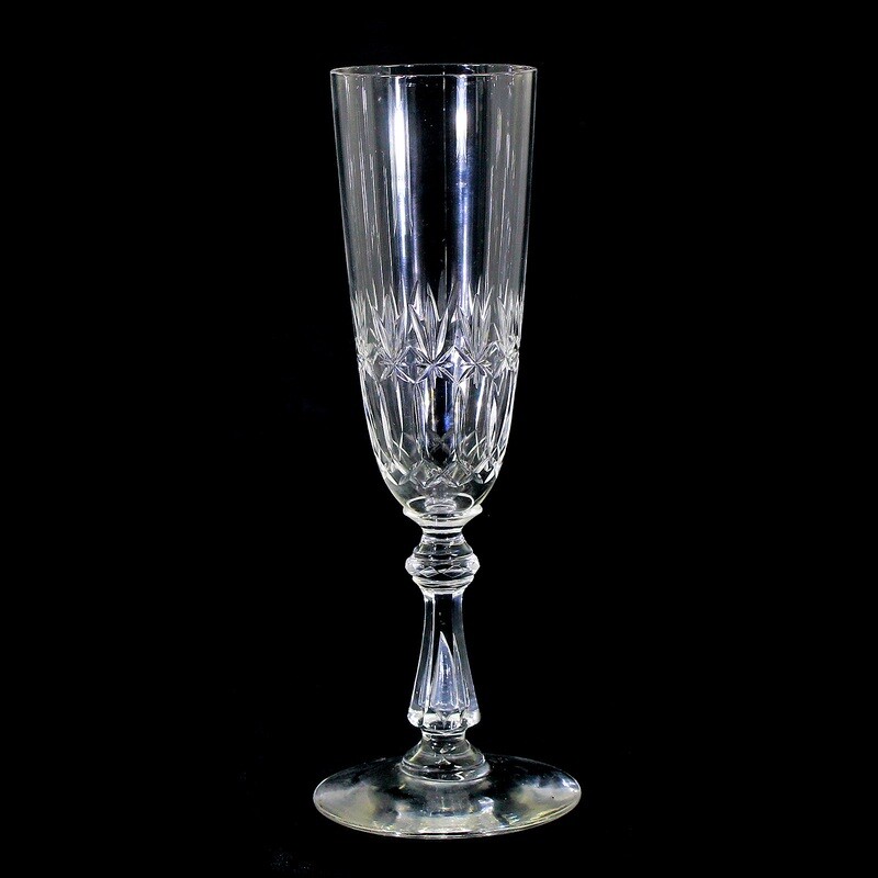 1st of 3. Champagne glass with baluster shaft and pierced air bubble, Fenner Glashütte