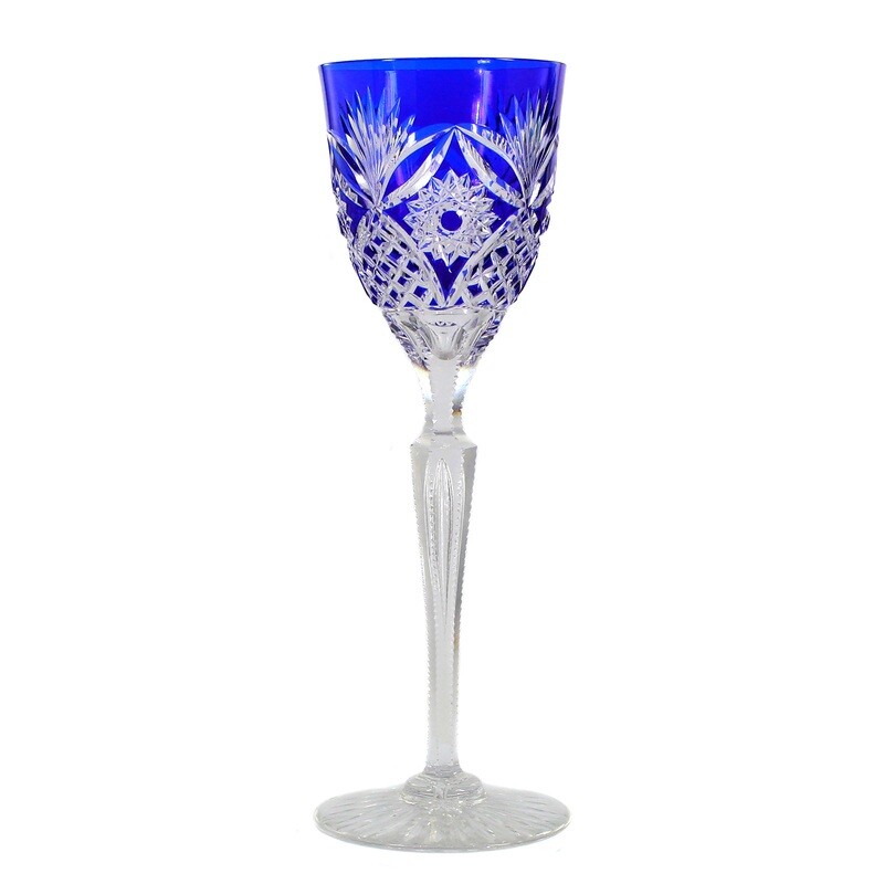 Stem glass with cobalt blue overlay &amp; decorative cut decoration, Cristallerie St. Louis