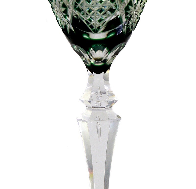 Stem glass with emerald green overlay, Carola series, Val St. Lambert, 1905-20