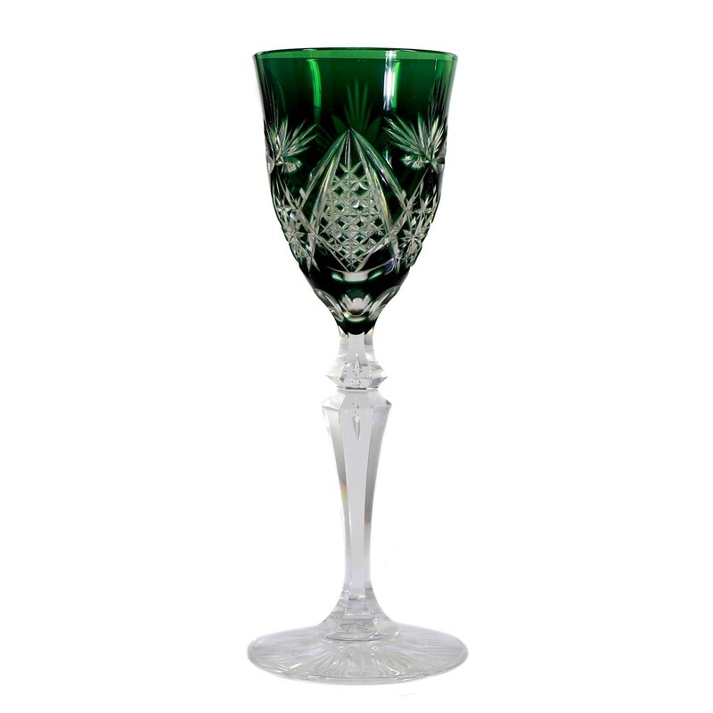 Stem glass with emerald green overlay, Carola series, Val St. Lambert, 1905-20