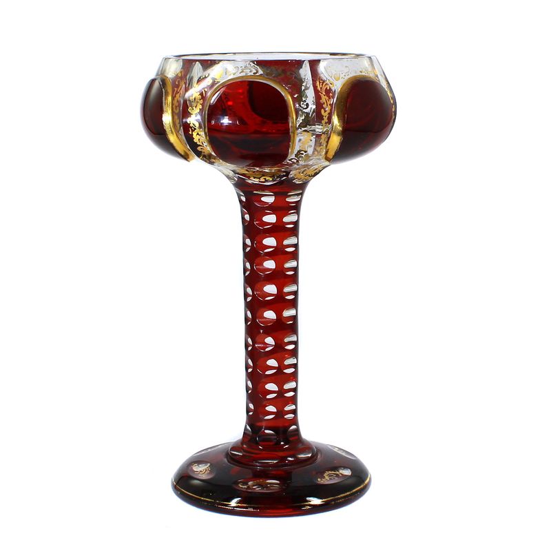 Champagne bowl with copper ruby overlay and gold painting, Haida around 1920